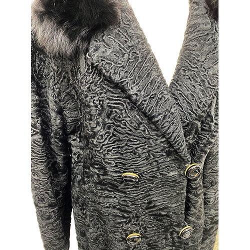 684 - A vintage Brainin, London W1 black astrakhan fur coat, with fur collar, 44