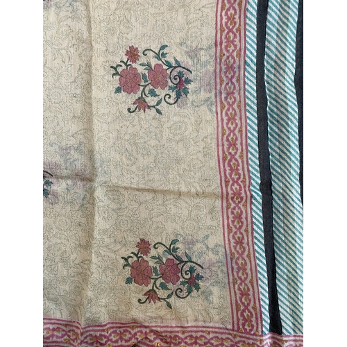 721 - An Indian silk wrap block printed with flowers, approx. 240cm long 90cmL