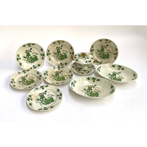 353 - An early 19th century Spode part dinner service, c.1815, Chinese precious objects and vines in green... 