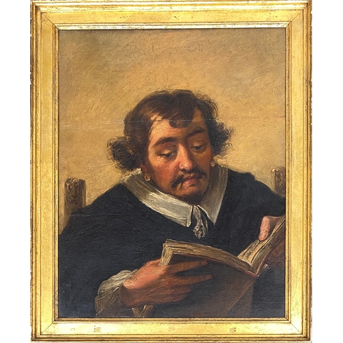 285 - 19th century oil on panel, 'Man Reading', stamped to verso 'Jordans Pinx', 69x54cm