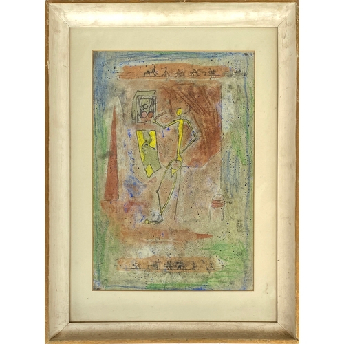 303 - Sir Francis Rose (1909-1979), untitled yellow stickman, mixed media on paper, 36x24cm, bears label t... 