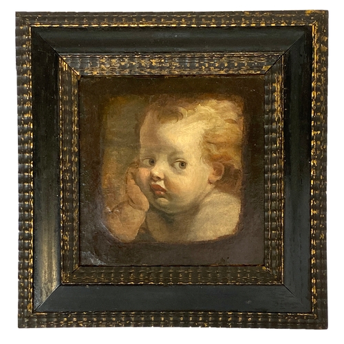 284 - 19th century oil on canvas, study of a putti, 25.5x25cm