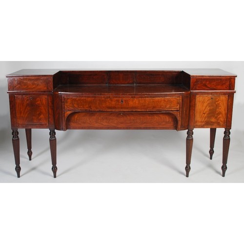 426 - A 19th century Scottish mahogany and ebony lined sideboard, the superstructure with two sliding door... 