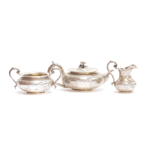 57 - A Victorian three piece silver tea set by John Mortimer & John Samuel Hunt, London 1841, comprising ... 