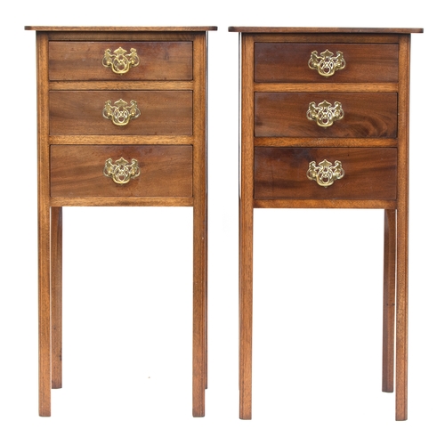 446 - A pair of Georgian style bedside cabinets, each of three drawers on square moulded legs, 38cm wide, ... 