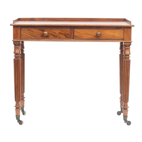 428 - A 19th century mahogany side table by Gillows, stamped, the three quarter gallery over two frieze dr... 