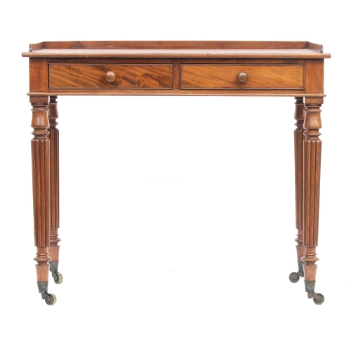 428 - A 19th century mahogany side table by Gillows, stamped, the three quarter gallery over two frieze dr... 