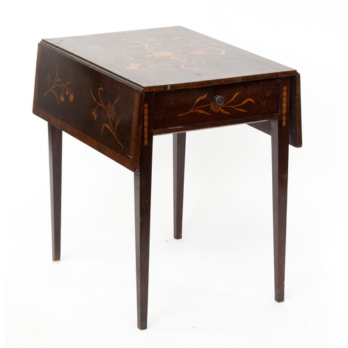 386 - A George III Pembroke table, allover floral marquetry decoration, with single end drawer, on square ... 