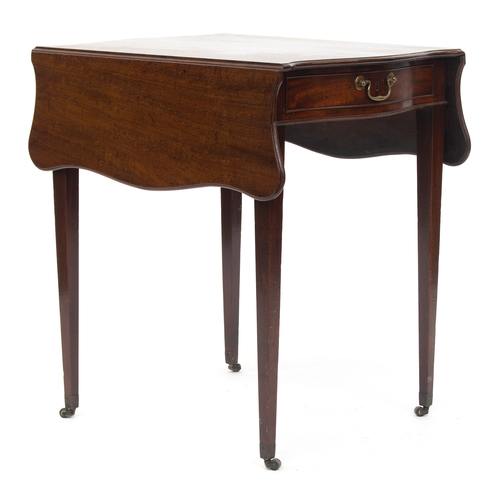 387 - A George III mahogany Pembroke table, the shaped drop with single end drawer and opposing blind draw... 