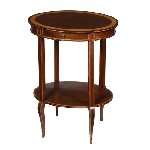 444 - An Edwardian mahogany and satinwood two tier side table, c.1905, 55cm wide, 42cm deep, 74cm high