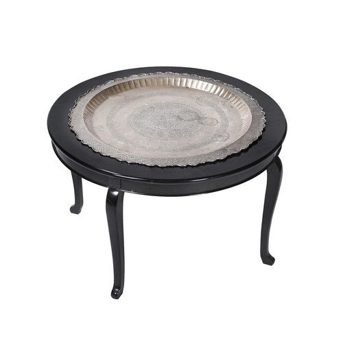 467 - An Indian ebonised and silvered metal inset occasional table, first quarter 20th century, with remov... 