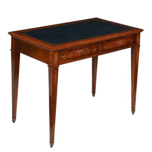 448 - An Edwardian mahogany and marquetry writing table, c.1905, 89cm wide, 52cm deep, 74cm high