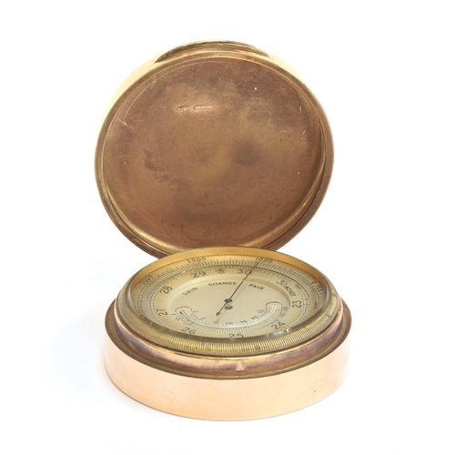 104 - A 1920s Cartier 9ct gold cased pocket barometer, the lid engraved 'D.M.C Oct. 19th. 27.', marked Car... 