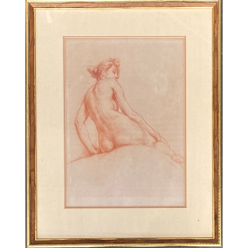 273 - An early 20th century red chalk nude study, bears Rowley Gallery label to verso, 38x27cm