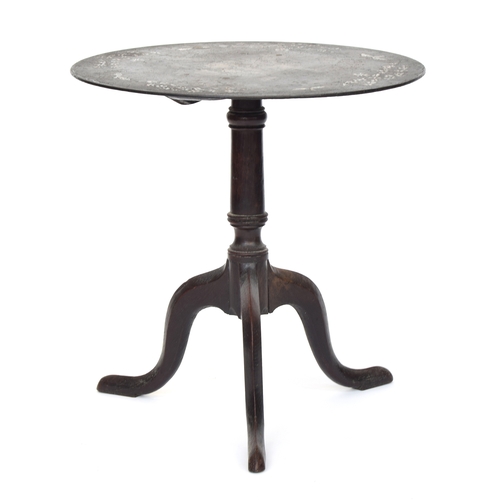 395 - A 19th century occasional table, the painted and abalone inlaid top on a turned mahogany tripod base... 