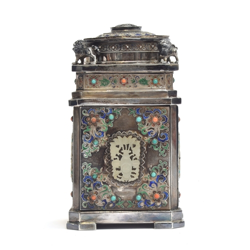 89 - An exceptional early 20th century Chinese export table top cigarette dispenser or smoking box, all o... 