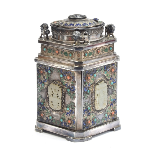 89 - An exceptional early 20th century Chinese export table top cigarette dispenser or smoking box, all o... 