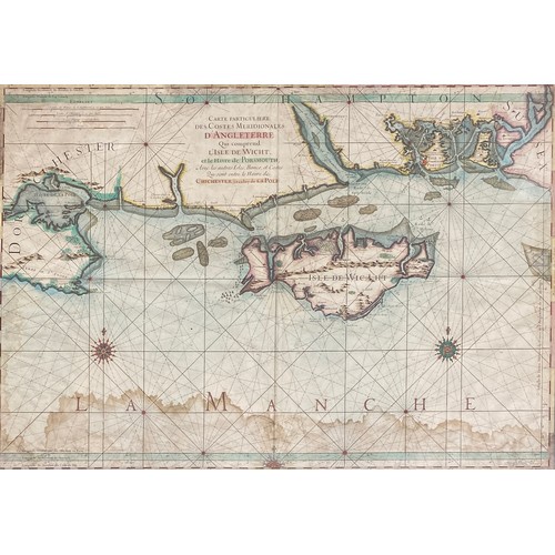 248 - An 18th century engraved map of the Isle of Wight and southern coasts of England between Poole and T... 