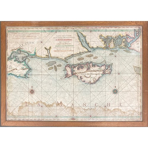 248 - An 18th century engraved map of the Isle of Wight and southern coasts of England between Poole and T... 