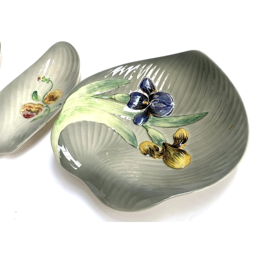 333 - An Art Deco Shorter & Sons shaped bowl with hand painted iris pattern, 25cmW; together with three si... 