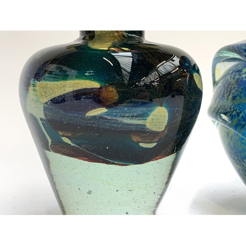 264 - Two vintage Mdina glass vases with flared rims, one in the 'Tiger' pattern, each approx. 14.5cmH (2)