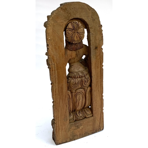 416 - A large carved wooden figure of the Hindu Goddess Saraswati, 59cmH