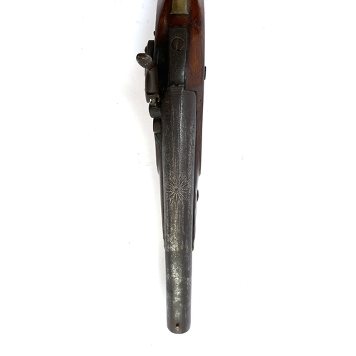 438 - A 19th century flintlock converted to percussion cap target pistol, the 20.5cm barrel engraved with ... 