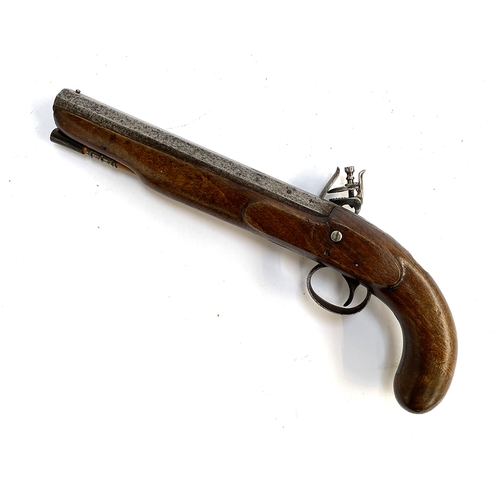 439 - An early 19th century flintlock holster pistol with 21.5 octagonal barrel, walnut full stock, plain ... 