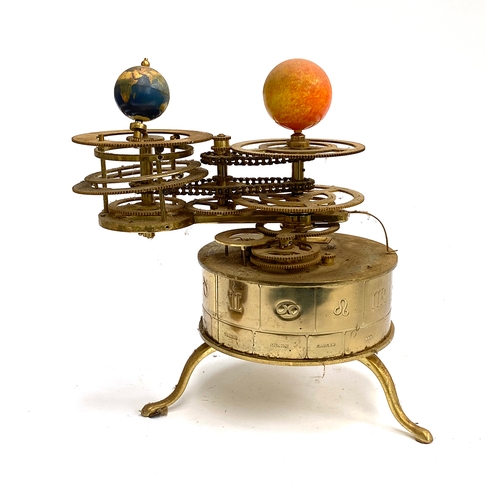 441 - A modern brass orrery, probably Eaglemoss, 6V electric power supply missing, 34cm high