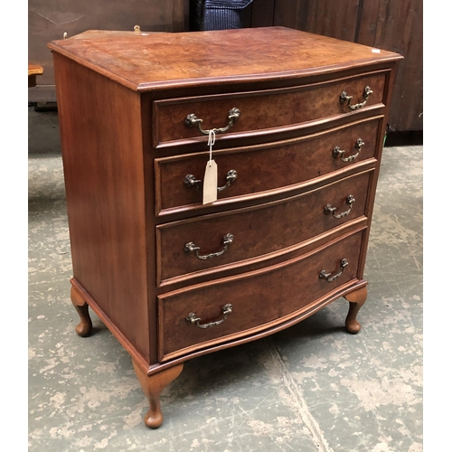 1242 - A 20th century walnut serpentine chest of four drawers, 67x47x77cmH