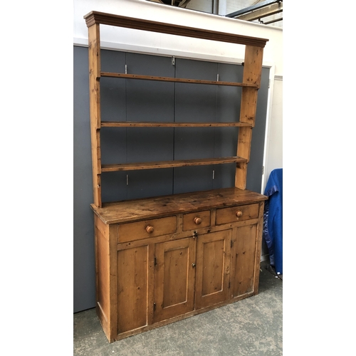 1259 - A 19th century and later pine dresser, 143x40x220cmH