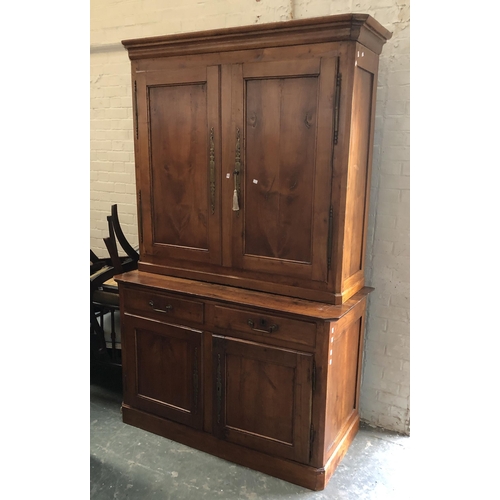 1261 - A French fruitwood housekeeper's cupboard or buffet a deux corps, 18th century and later, 139x64x220... 