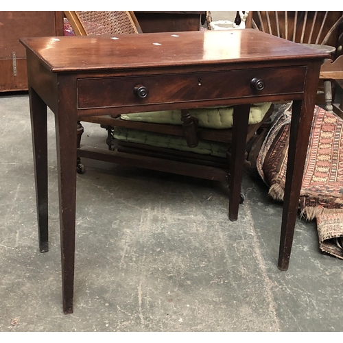 1204 - A George III mahogany side table with single frieze draw on square tapered legs, 82x45.5x73cmH