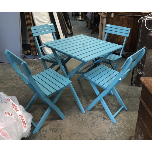 1209 - A set of four blue painted garden chairs with matching table