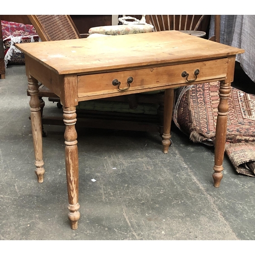 1212 - A late 19th century pine side table with single drawer on turned legs, 85x53x66cmH