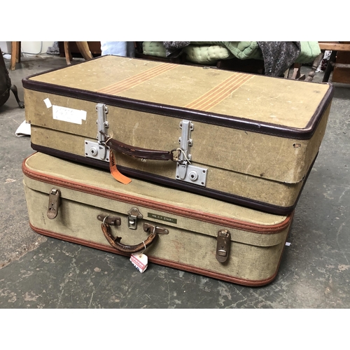 1221 - Two vintage canvas suitcases 72cmW and 76cmW