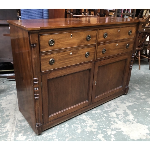 1228 - A mahogany sideboard, four blind drawers converted as fall-fronts, over two cupboard doors, 155x55x1... 