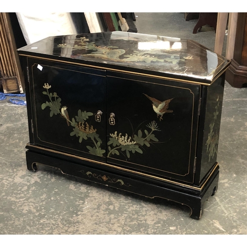 1235 - A black lacquered Chinese corner unit, of recent manufacture, 81cmW