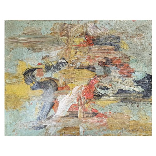 782 - Howard Baer (1907-1986), 'A Yellow & Orange in Grey', oil on canvas, signed with dedication to verso... 