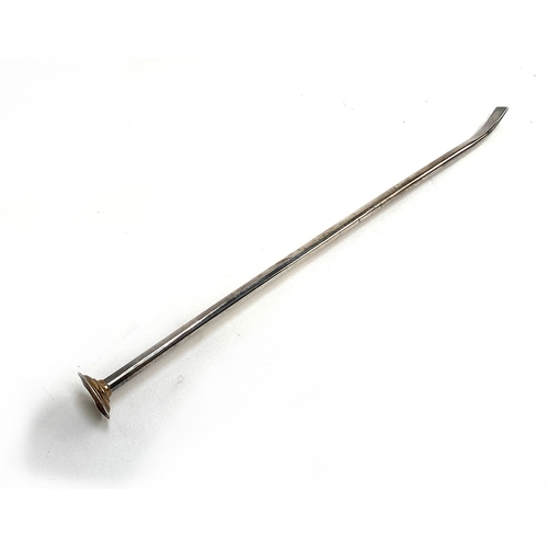 132 - A silver novelty blow pipe candle snuffer by Sampson Morden & Co, London, 30cm long, 29g