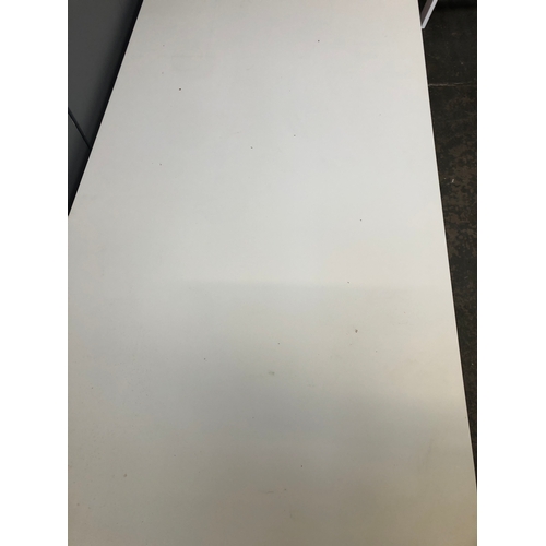 1268 - Two Ikea white trestle desks, each top 76x150cm