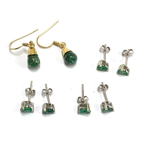 103 - Three pairs of silver and Zambian emerald stud earrings, each pair totalling 0.7cts of emeralds; tog... 