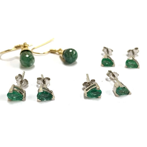 103 - Three pairs of silver and Zambian emerald stud earrings, each pair totalling 0.7cts of emeralds; tog... 