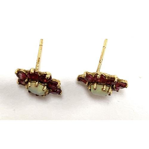 17 - A pair of 9ct gold, ruby and opal stud earrings, 1.3cmL, 2g