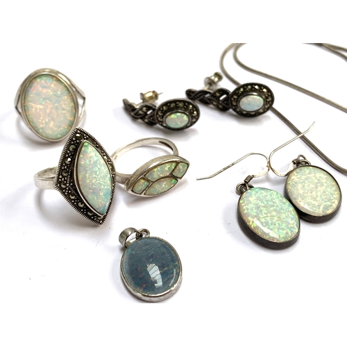 19 - A quantity of 925 silver and opalite jewellery, to include rings and earrings, gross weight 32g