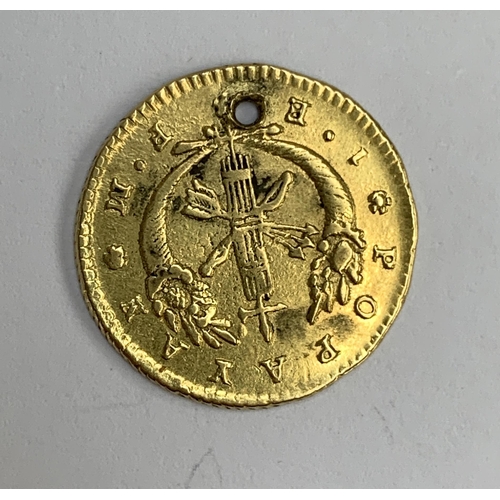 34 - A Republic of Colombia 1825 gold Escudo, 'REPUBLICA DE COLOMBIA', with drill hole, 3.1g