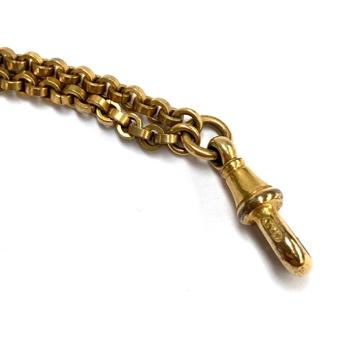 45 - A Victorian gilt metal long guard chain, with dog clip, 69cmL