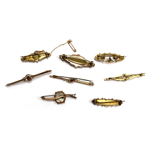 48 - A collection of eight late Victorian and Edwardian 9ct gold bar brooches: comprising two Victorian b... 