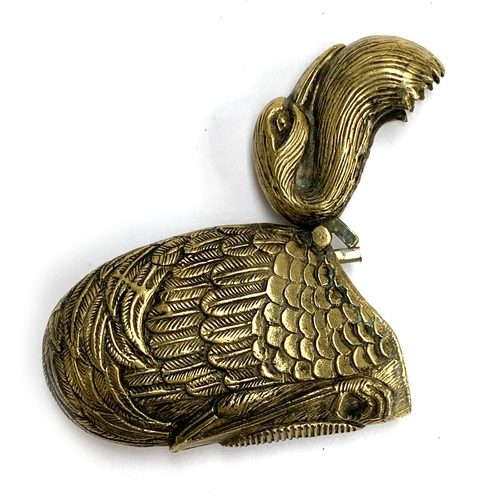 539 - An antique brass swan vesta case, 6.5cmW