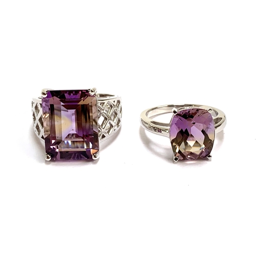 86 - Two sterling silver rings set with ametrine, size P and O 1/2, gross weight 10.2g